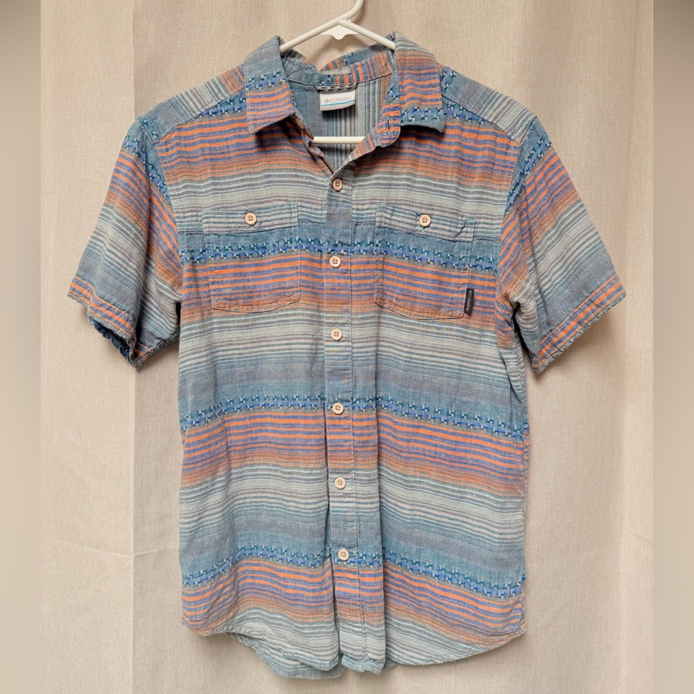 Columbia Blue and Orange Casual Button Down Shirt